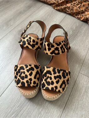 SARTO By Franco Sarto Leopard Print Espadrille Sandals - Black & Tan almost NEW!